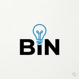 BIN logo with a blue lightbulb icon above black letters